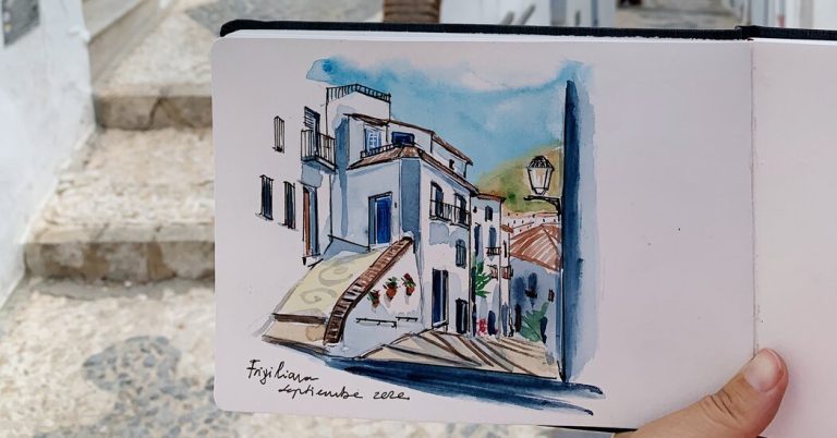 Some travelers record the memories of their vacation with sketch